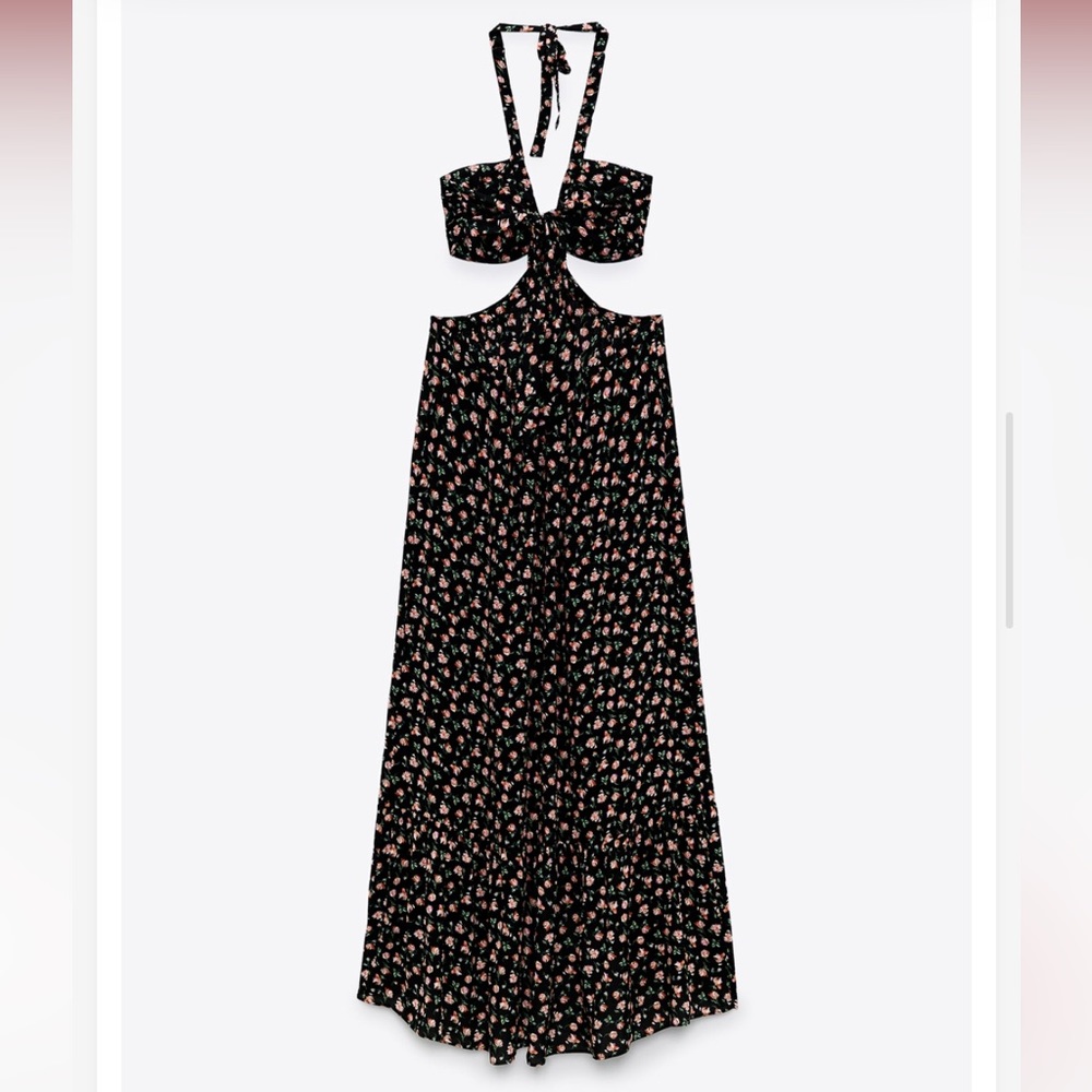 Zara Floral Halter Dress with cutouts